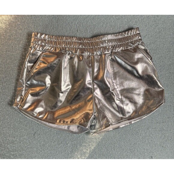 Pumpkino Silver Tight Metallic Shorts Shiny Hot‎ Pants Elastic Size Large - Picture 1 of 11